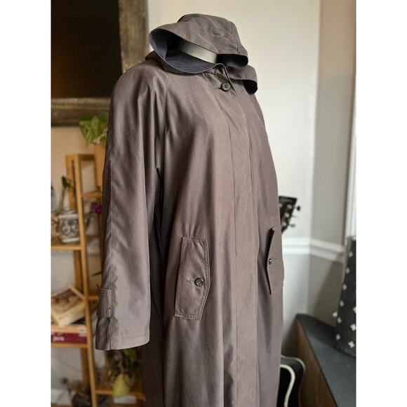 Vintage 90s Brown Heavy Lined Hooded Button Front Trench Coat Size Medium - Picture 4 of 9
